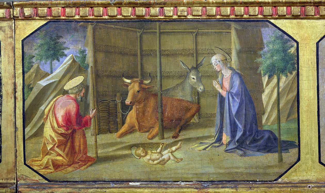 Doğuş, Filippo Lippi (c.1406-69) tarafından Madonna ve Çocuk Tahtından alınan predella panelinin detayı (panelde mizaç) (ayrıca bakınız 85689, 85691 ve 85693) by Francesco di Stefano Pesellino
