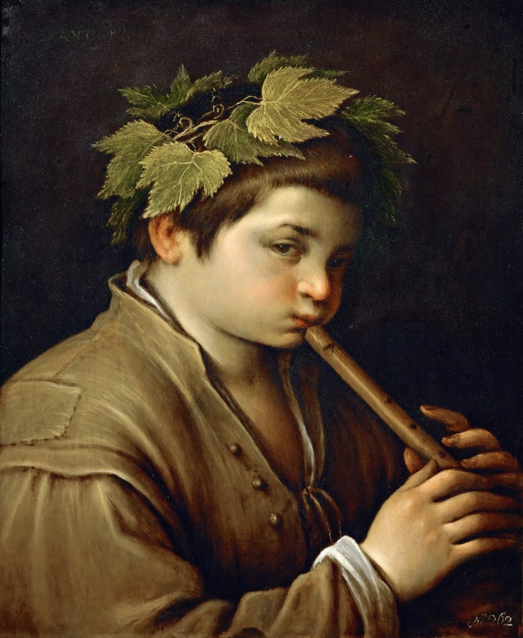 Garcon jouant de la flüt - Flüt çalan çocuk - Francesco Bassano, Genç (1549-1592). Bakır üzerine yağ, yaklaşık 1580-1585. Ebat : 54,6x44 cm. Sanat Tarihi Müzesi, Viyana by Francesco Bassano