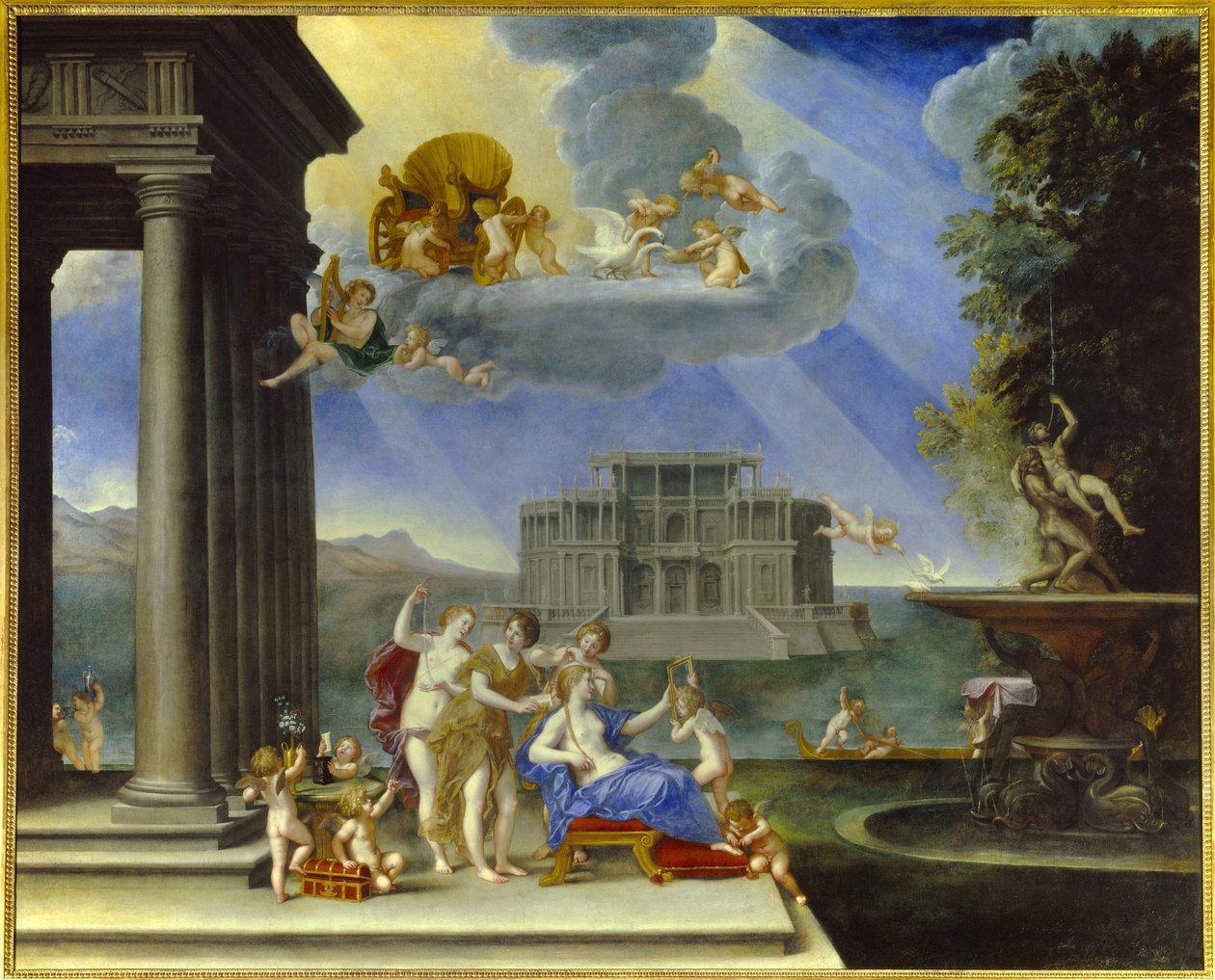 La Toilette de Venus ou l'Air Boyama Francesco Albani dit l'Albane (1578-1660) 17. yüzyıl Güneşi. 2.02x2.52m by Francesco Albani