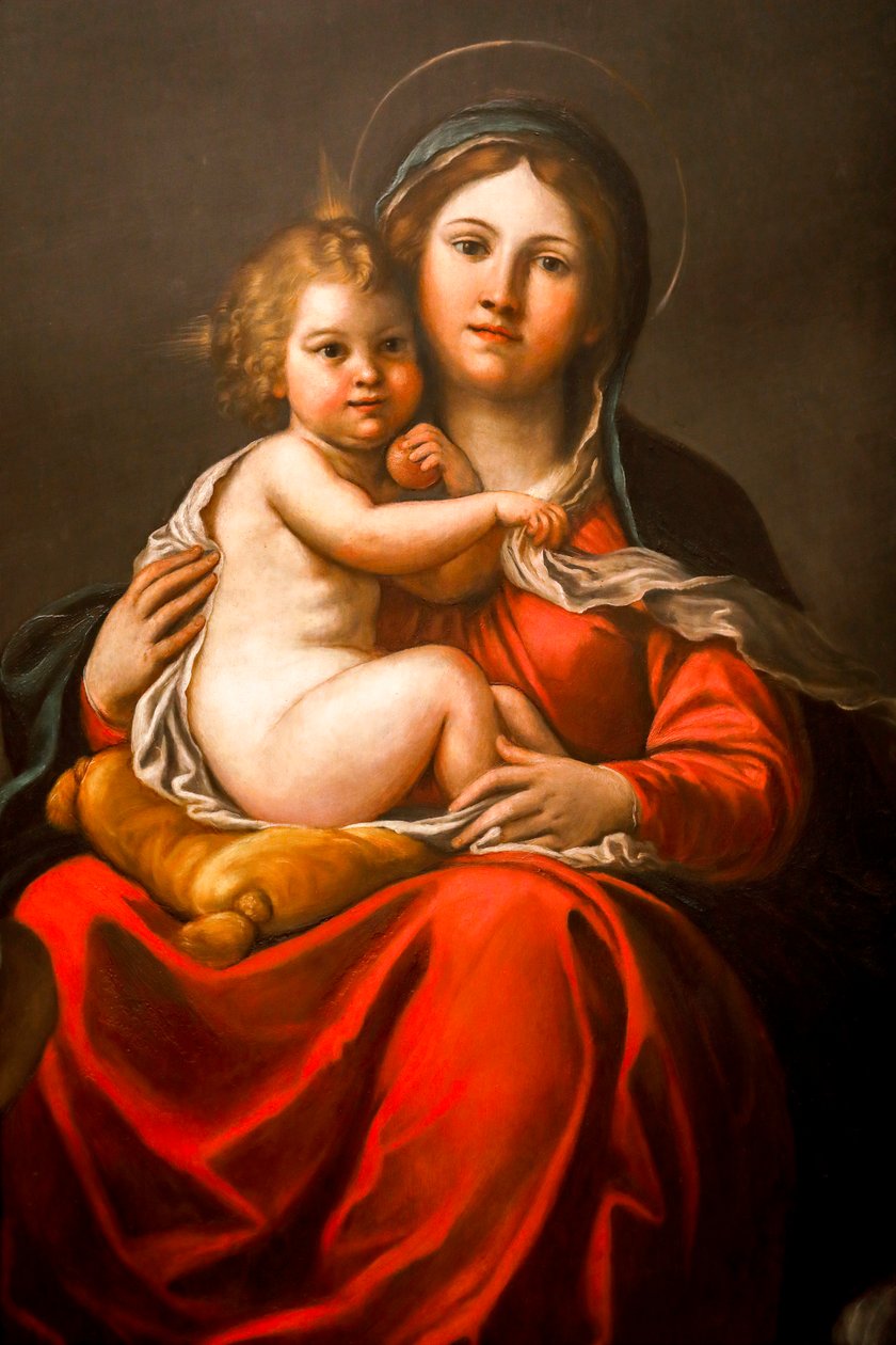 Madonna ve Melekli Çocuk (detay) 17. yüzyıl ( Arduvaz üzerine yağlı boya) by Francesco Albani