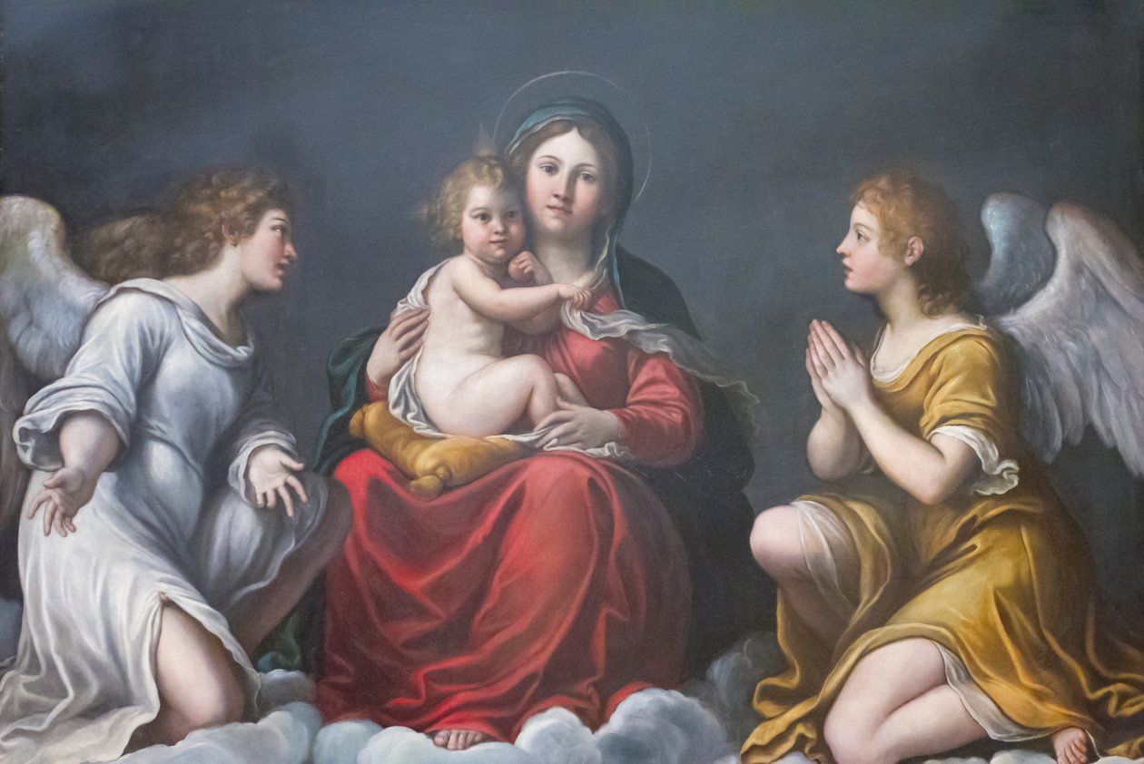 Meleklerle Madonna ve Çocuk (kayrak üzerine yağlıboya) by Francesco Albani