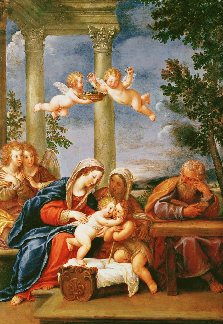 Aziz Elizabeth ve Vaftizci Yahya ile Kutsal Aile, c.1645-50 (bakır üzerine yağlı boya) by Francesco Albani