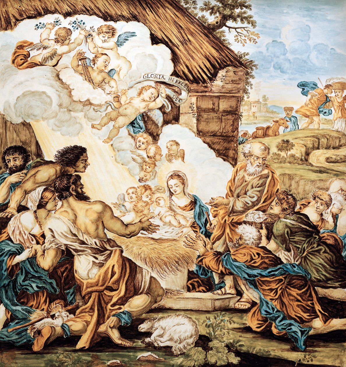 Beşik, boyalı mayolika tabağı, Francesco Antonio Xaverio Grue (1686-1746), Abruzzo Castelli üretimi, İtalya by Francesco Antonio Xaverio Grue