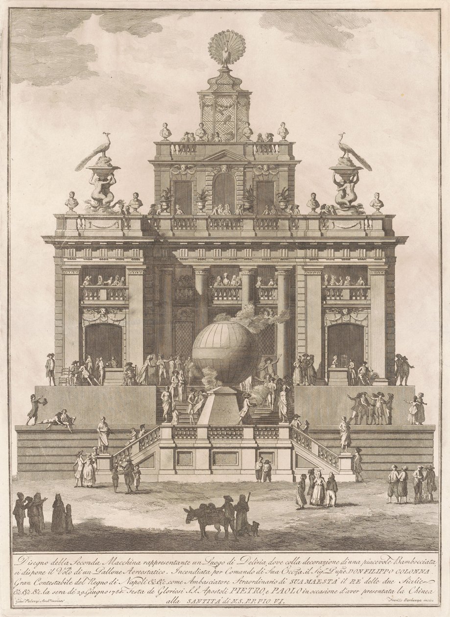 1785 Çini için Seconda Macchina: Hava Balonlu Bir Zevk Sarayı by Francesco Barbazza, after Giuseppe Palazzi