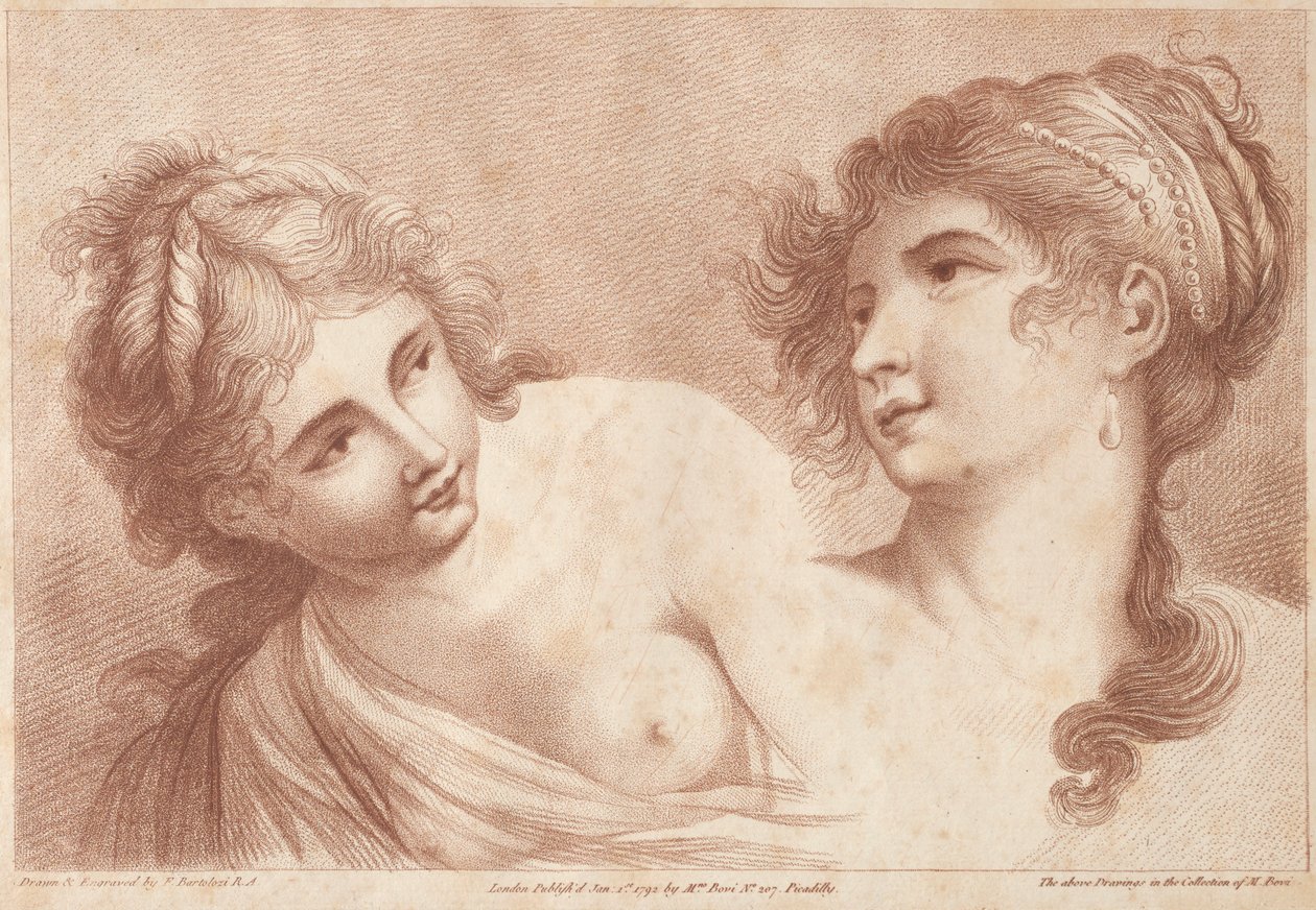 İki Kadının Başları, 1792. by Francesco Bartolozzi