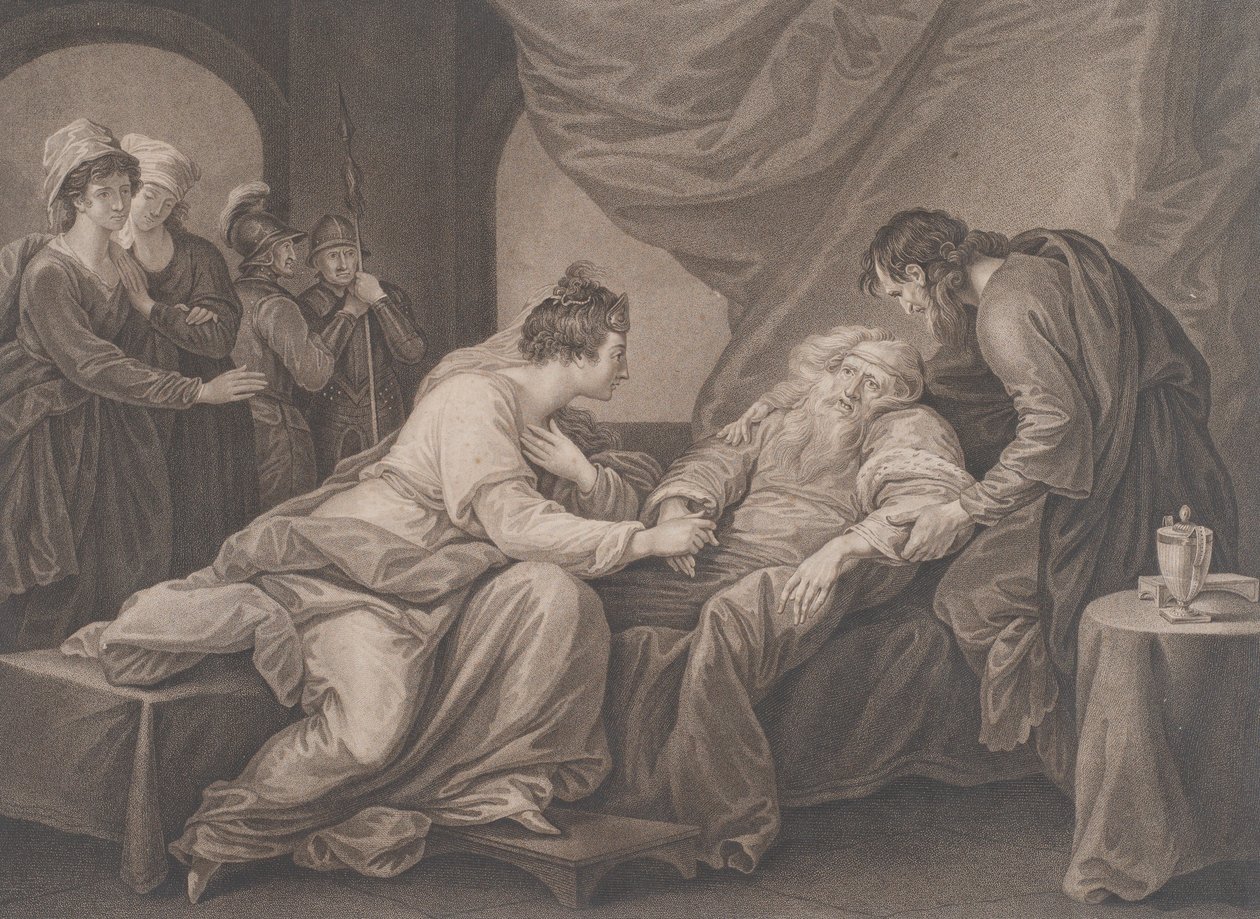 Kral Lear ve Cordelia Shakespeare, Kral Lear, 4. Perde, Sahne 7, ca. 1783. by Francesco Bartolozzi