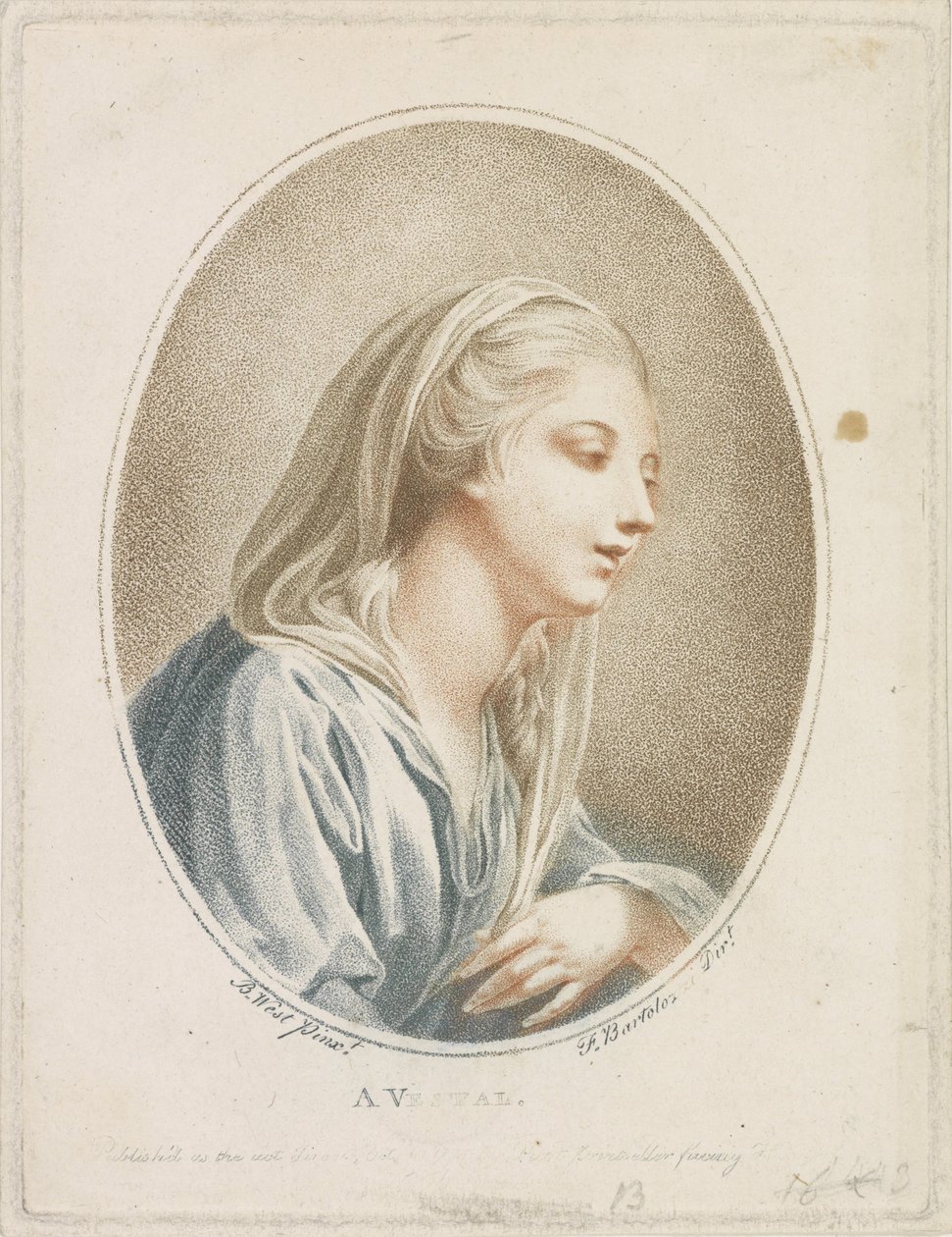 Bir kadının portresi A Vestal (nesne üzerindeki başlık) by Francesco Bartolozzi