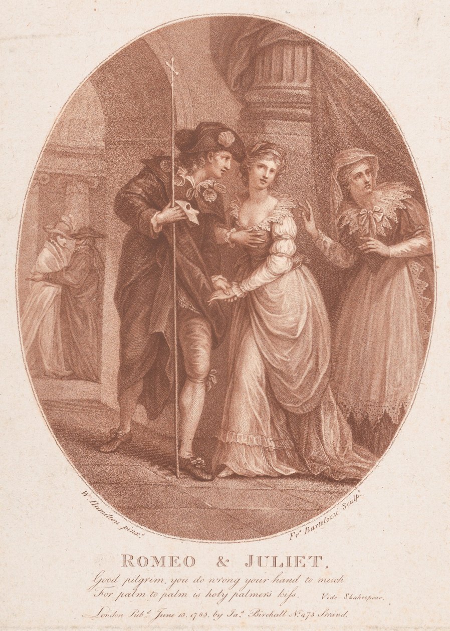 Romeo ve Juliet Maskeli Baloda Shakespeare, Romeo ve Juliet, 1. Perde, Sahne 5..., 15 Haziran 1785. by Francesco Bartolozzi
