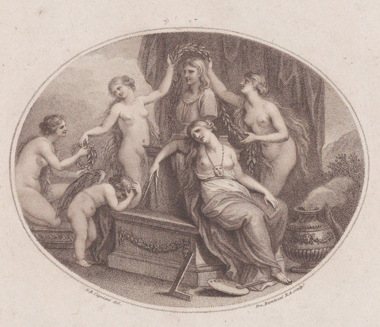 Raphael'in Büstünü Taçlandıran Güzeller, 28 Temmuz 1788. by Francesco Bartolozzi