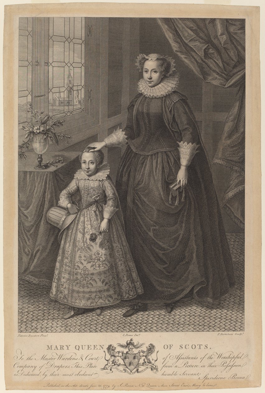Mary, İskoç Kraliçesi by Francesco Bartolozzi after Federico Zuccaro