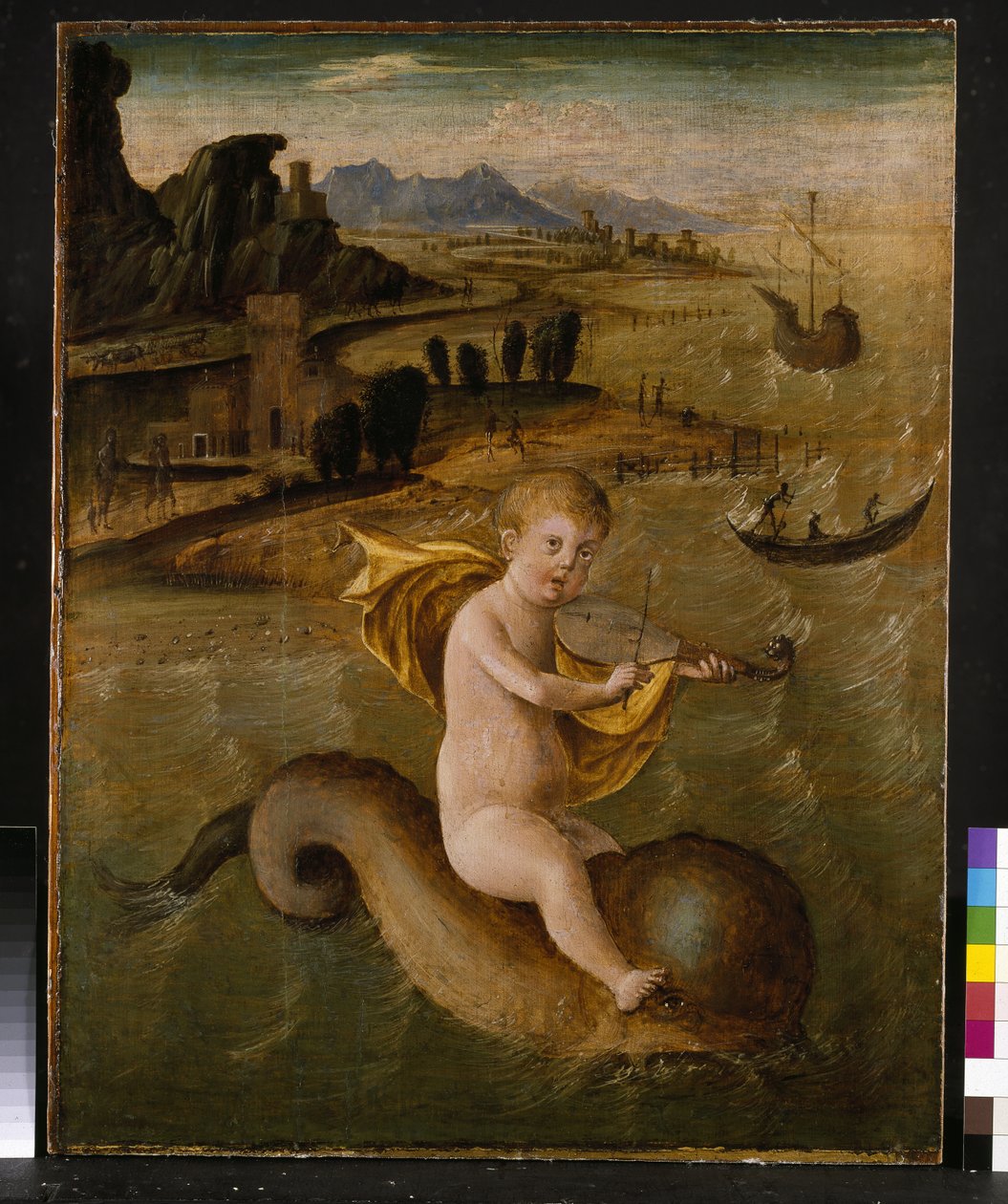 Dolphin üzerinde sürüş Arion, panelde c.1509-10 tempera ve yağ by Francesco Bianchi Ferrari