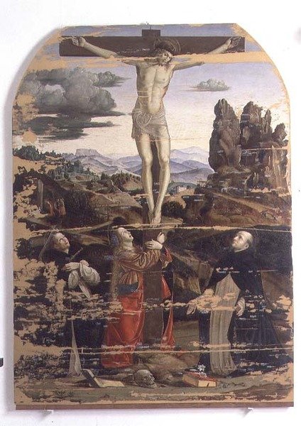 St. Dominic, St. Mary Magdalene ve St. Peter Martyr ile çarmıha germe (panel) by Francesco Bianchi Ferrari