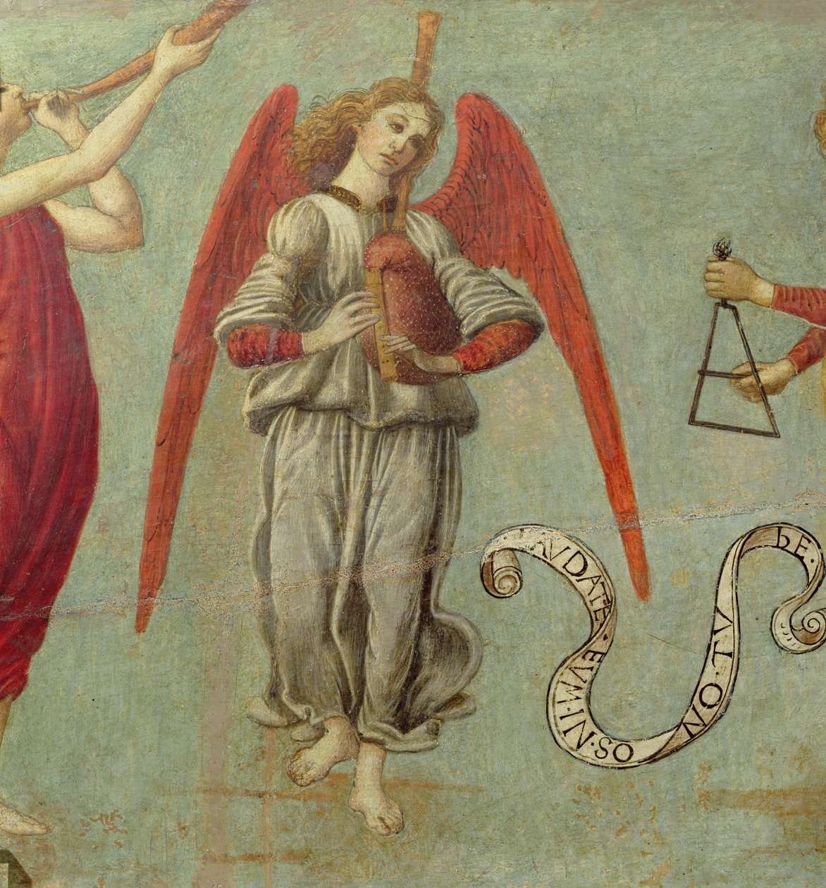 Gayda çalan melek, c.1475-97 tempera, 64871 panel detayında, ayrıca bkz. 64873 ve 64874 by Francesco Botticini