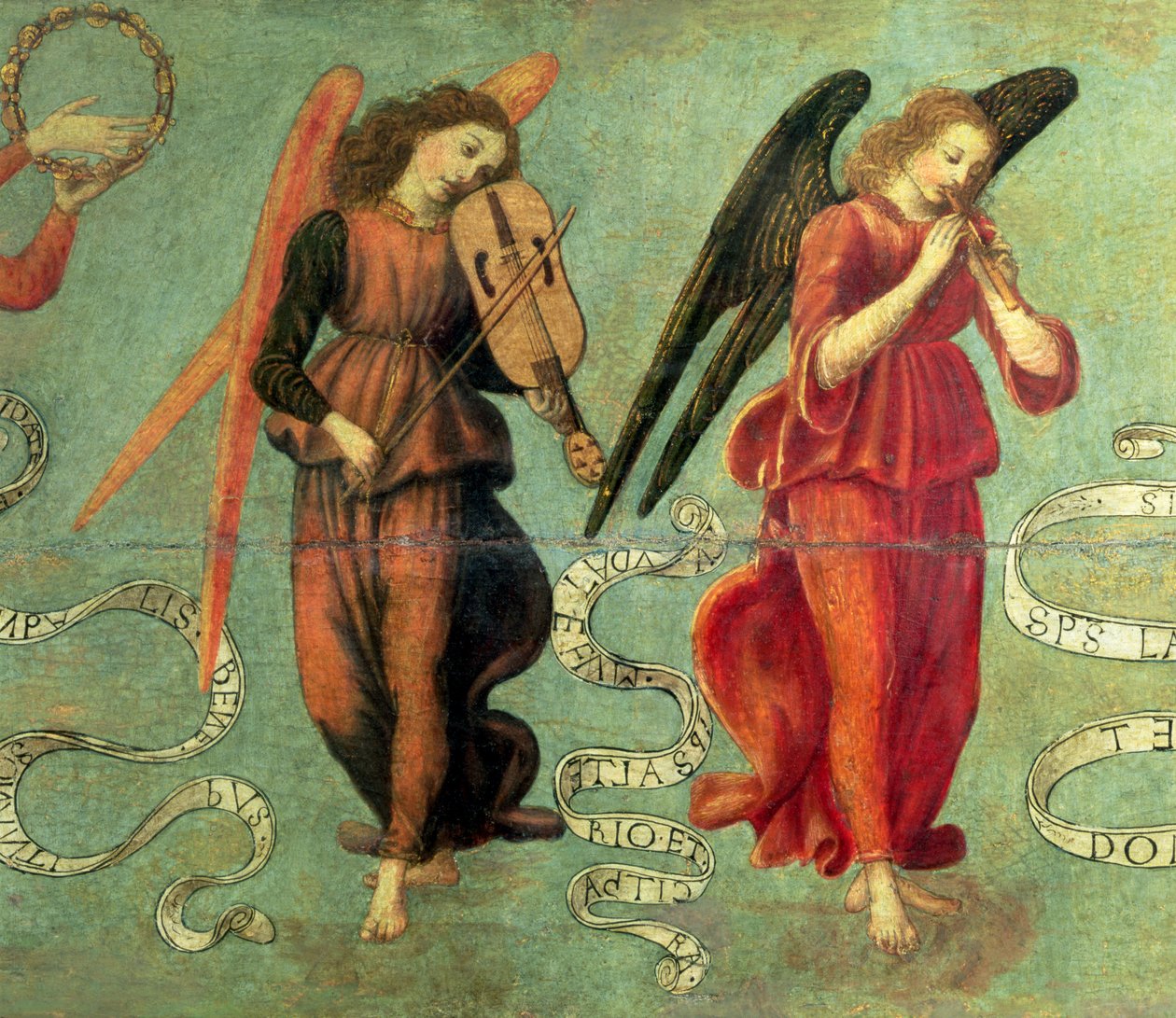 Keman ve pipo çalan melekler, c.1475-97 tempera, 64871 panel detayında, ayrıca bkz. 64872 ve 64873 by Francesco Botticini
