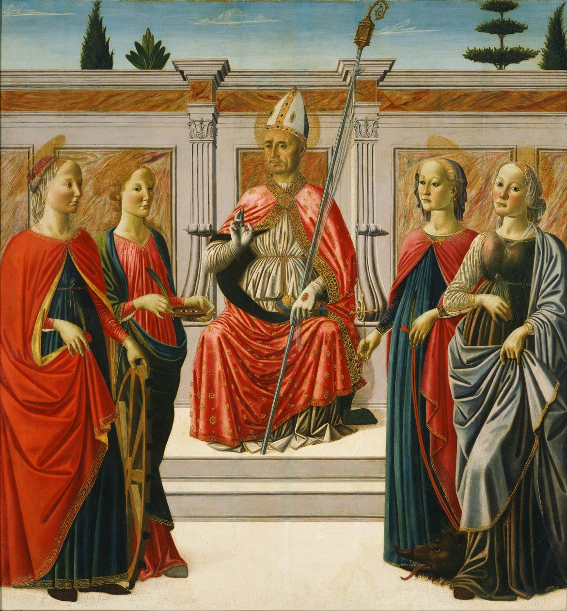 Aziz Nikolaos ve Azizler Catherine, Lucy, Margaret ve Apollonia by Francesco Botticini