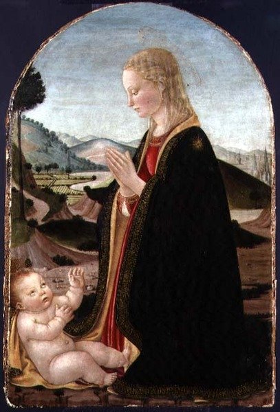 Bakire Çocuğu Seviyor (panelde altın olan tempera) by Francesco Botticini