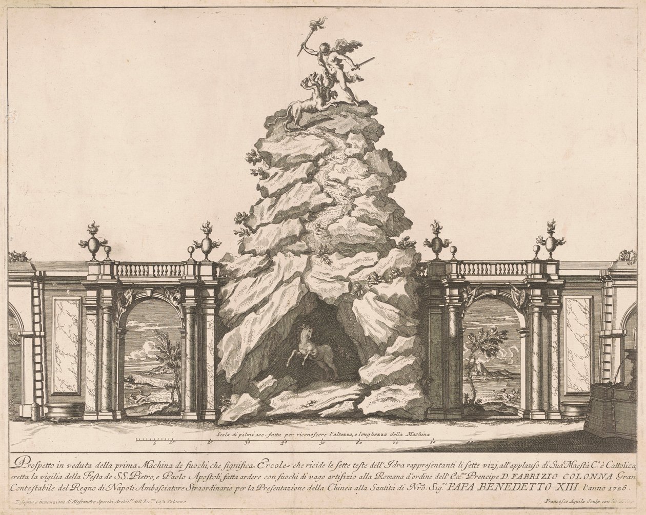 1726 Chinea için Prima Macchina: Herkül ve Hydra, 1726. by Francesco Faraone Aquila