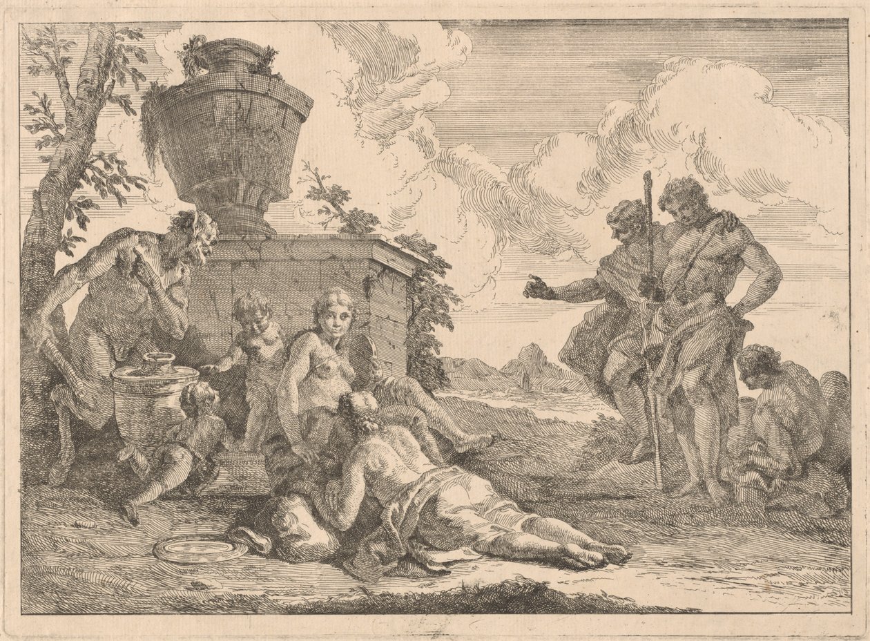 Asası ve Yedi Figürlü Bir Satir by Francesco Fontebasso