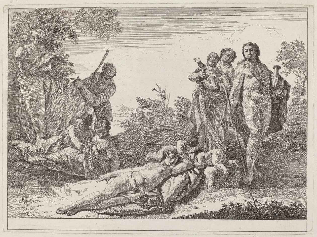 Pan Büstü ile Bir Manzarada Apollon ve Periler by Francesco Fontebasso