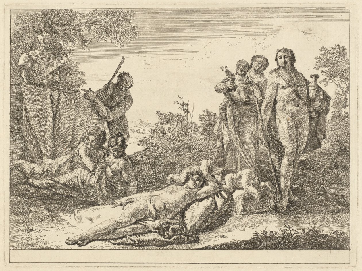 Pan Herm Etrafında Dokuz Figür by Francesco Fontebasso