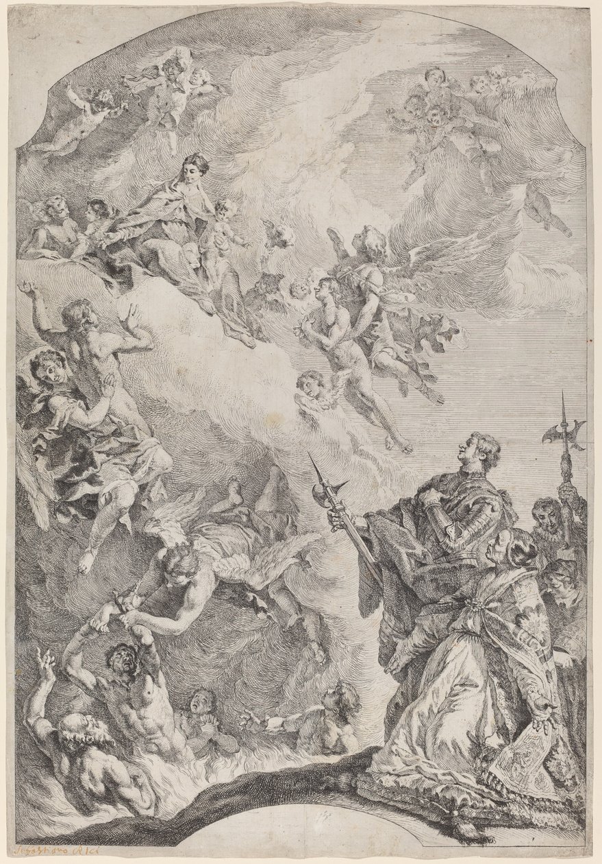 Aziz Gregoire I Ruhları Araftan Kurtarırken by Francesco Fontebasso after Sebastiano Ricci