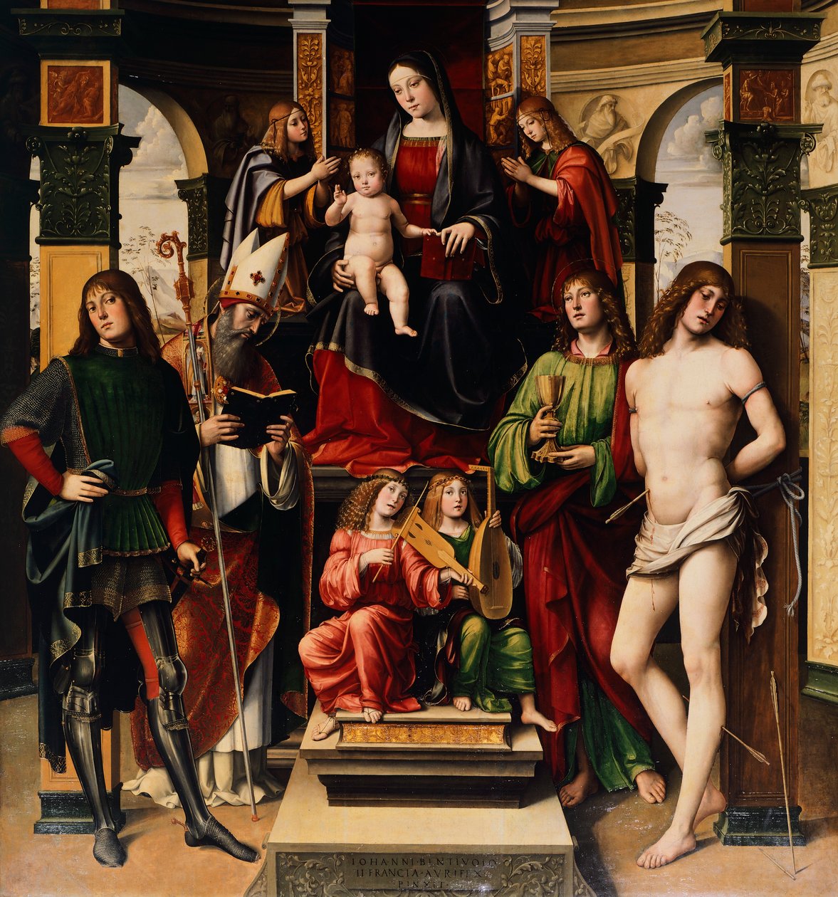 Çocuklu Madonna, melekler ve azizler, Francesco Francia (1450-1517), San Giacomo Maggiore Kilisesi, Bologna, İtalya by Francesco Francia