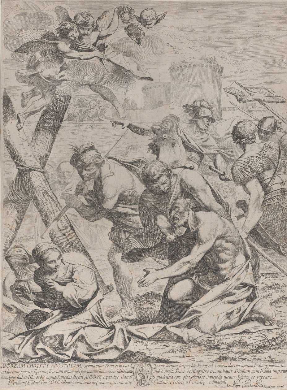 Aziz Andrew bir haçtan önce dua ediyor, 1640-70. by Francesco Giovani