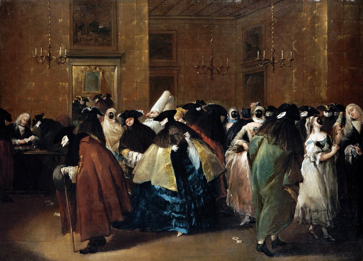 Venedik'teki Kumarhane (İndirgenmiş) - Guardi, Francesco (1712-1793) - Tuval üzerine yağlıboya - 77,5x107,5 - Özel Koleksiyon by Francesco Guardi