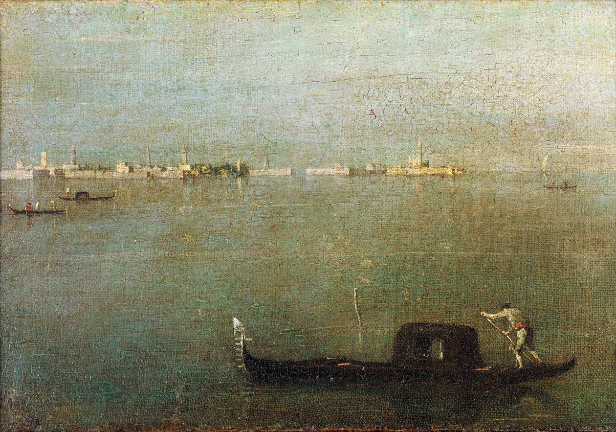 Lagün üzerinde Gondol, Grey Lagoon c. 1765 (tuval üzerine yağlı boya) by Francesco Guardi
