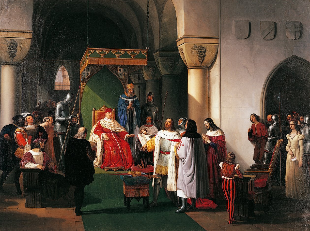 Filippo Maria Visconti, Milan Dükü, Francesco Hayez tarafından Cenevizliler tarafından esir alınan Aragona ve Navarra krallarına tacı iade ediyor (1791-1882) by Francesco Hayez