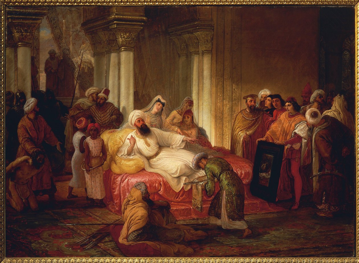 Gentile Bellini (1429-1507) ve II. Mehmet (1430-1481) by Francesco Hayez
