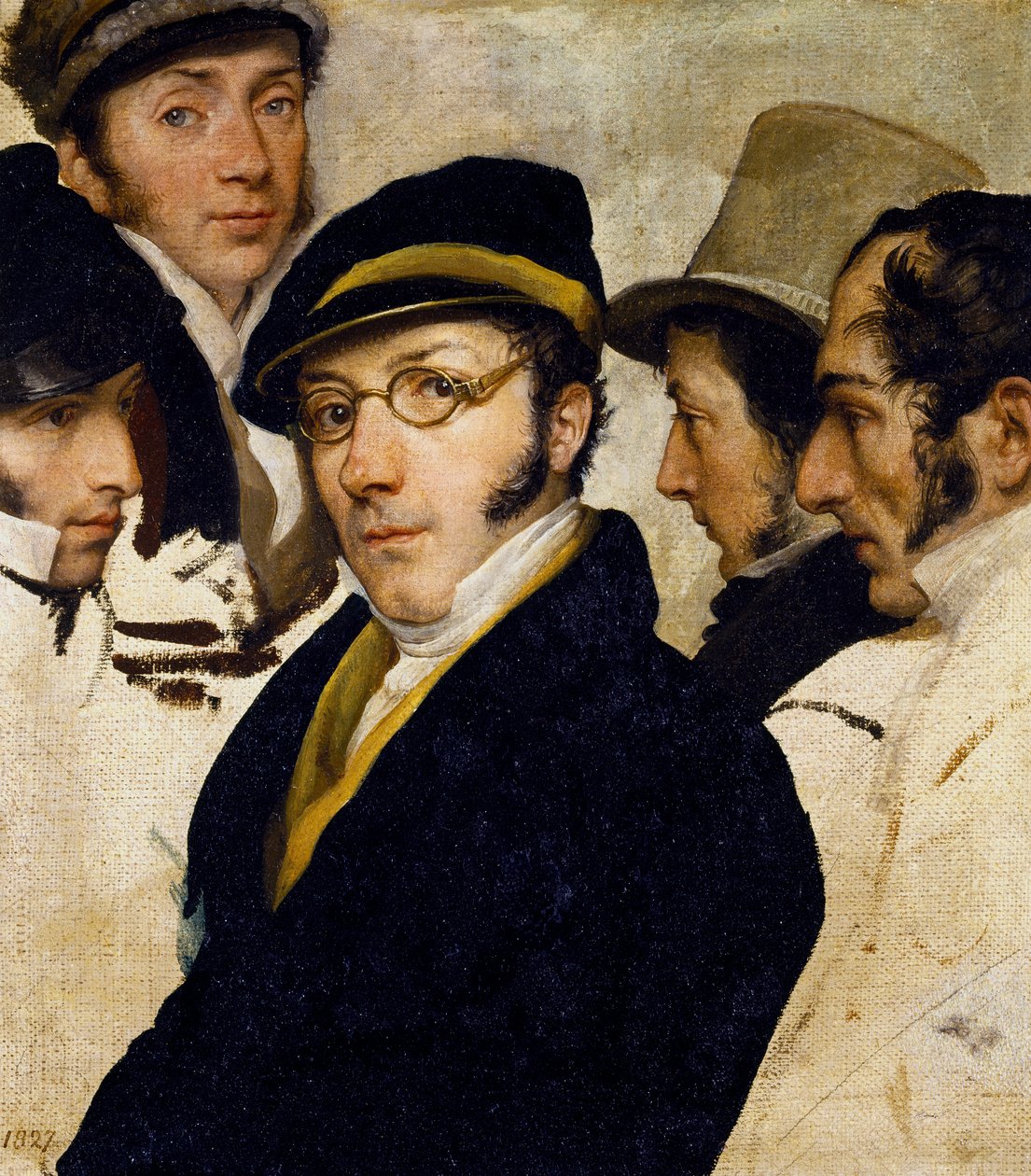 Migliara, Palagi, Grossi, Molteni, arkadaşlarıyla otoportre, c.1825 (tuval üzerine yağlı boya) by Francesco Hayez