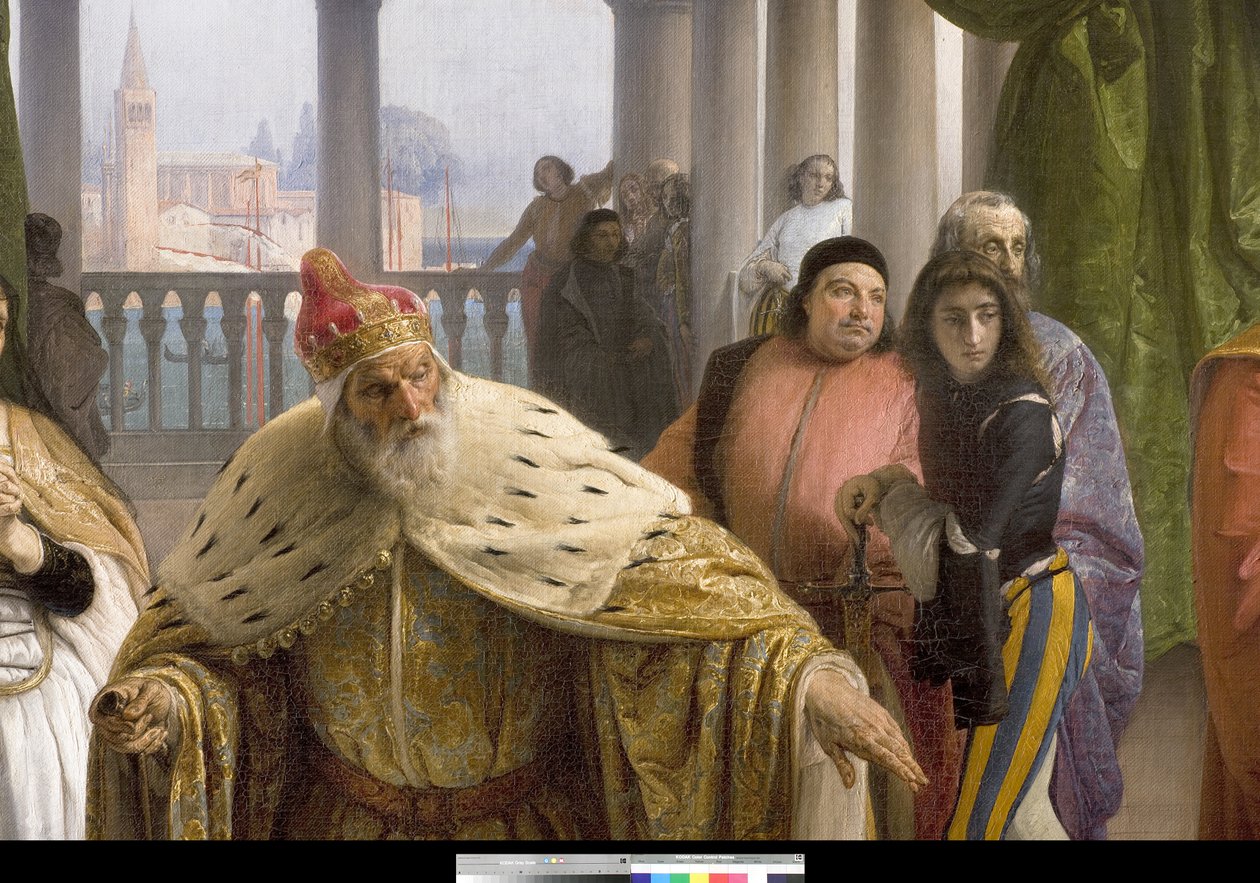 Jacopo Foscari ve ailesi arasında sürgün edilmeden önceki son görüşme, 1838-40 by Francesco Hayez