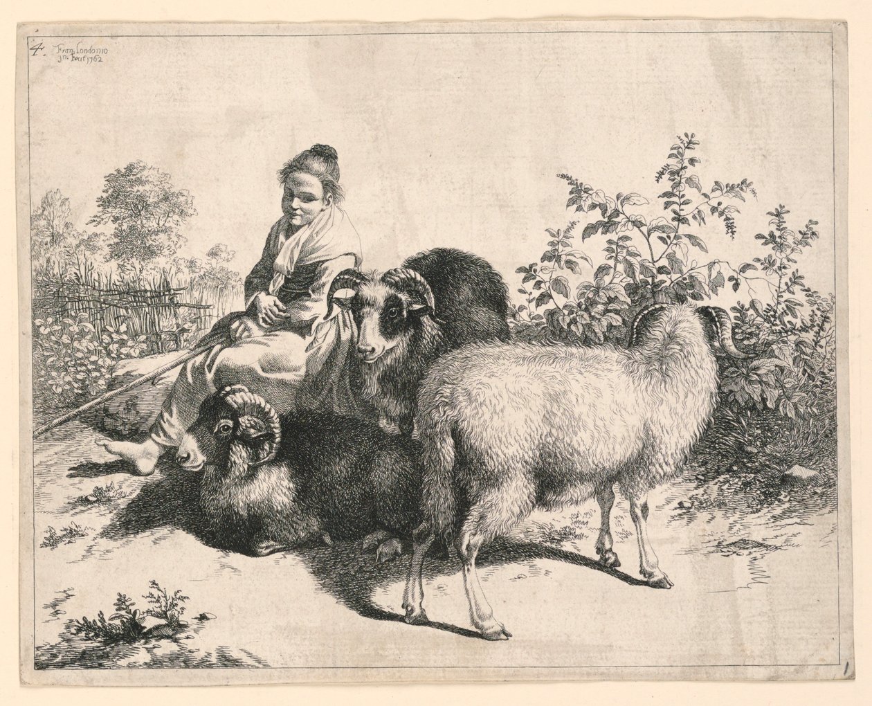 Koyunları izleyen genç bir Çoban Kız by Francesco Londonio