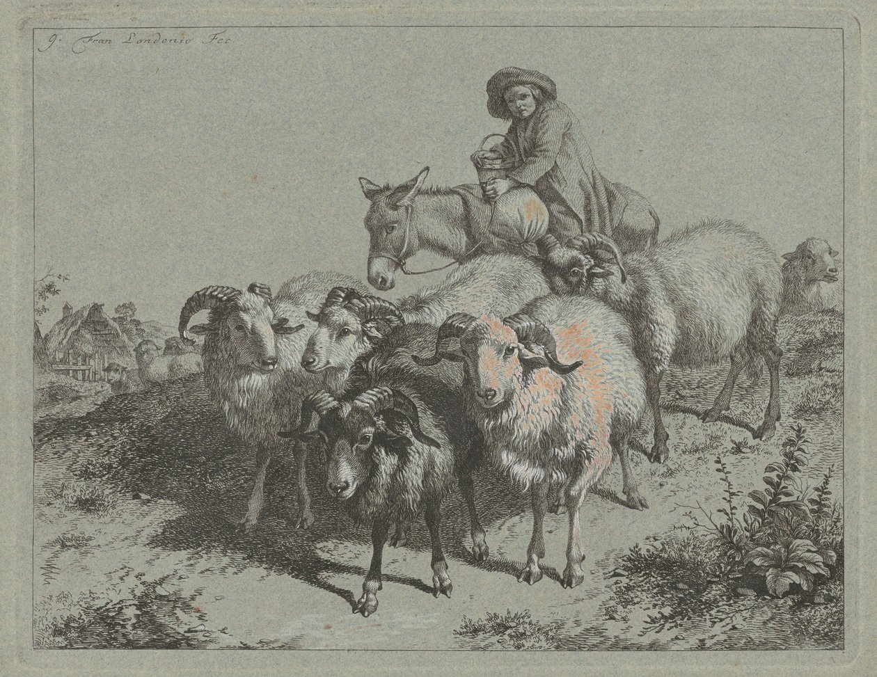 Sürüsü süren bir eşeğin üzerinde çocuk by Francesco Londonio