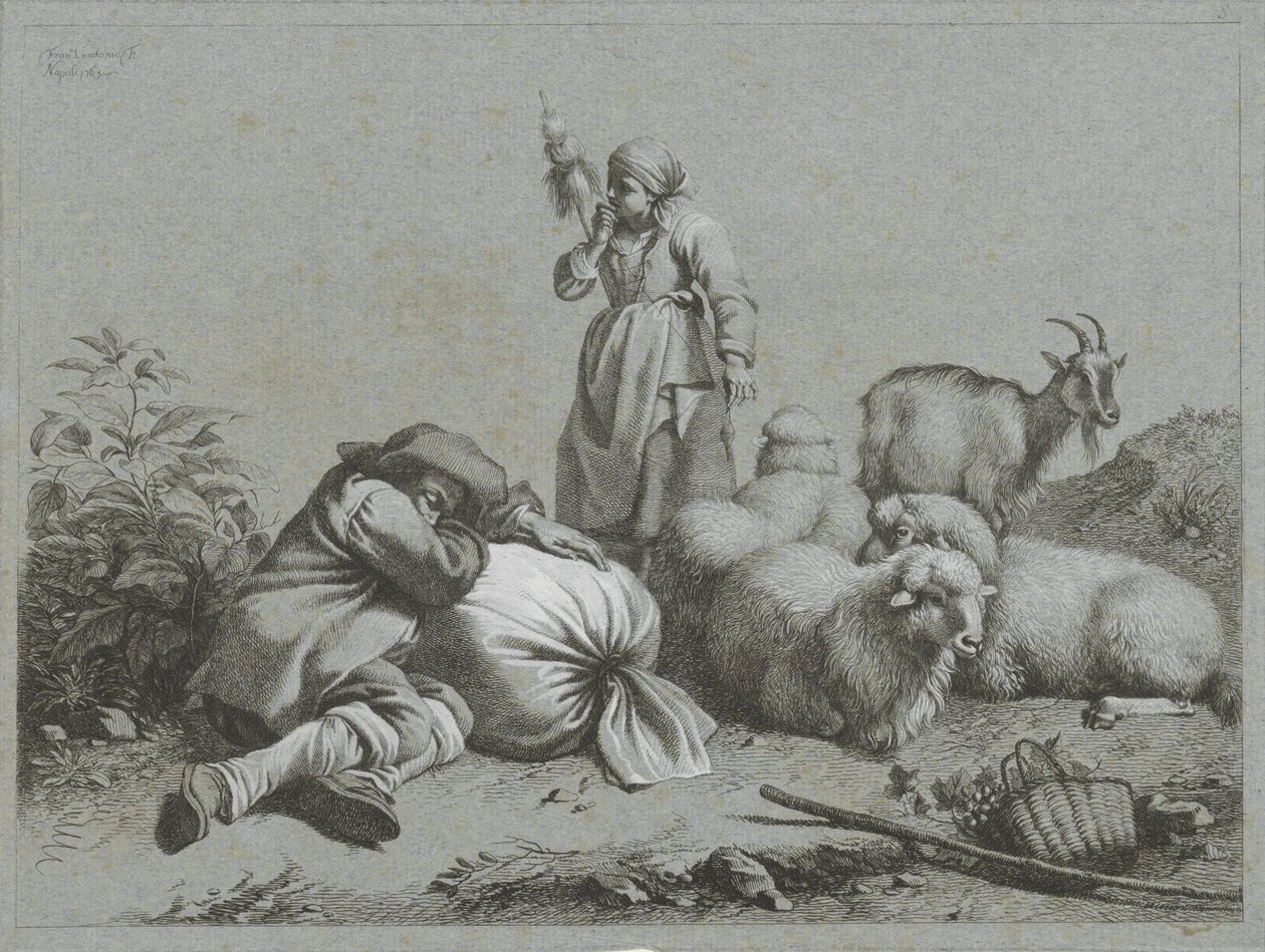 Koyun ve keçi ile çoban ve çoban kız Çoban sahneleri (dizi adı) by Francesco Londonio