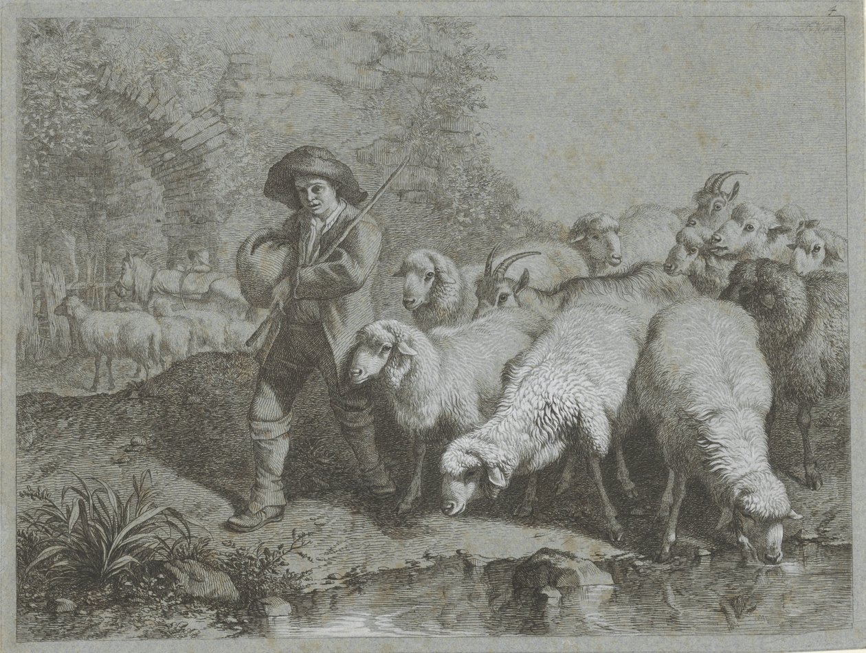 Koyun ve keçi sürüsü ile çoban Çoban sahneleri (dizi adı) by Francesco Londonio