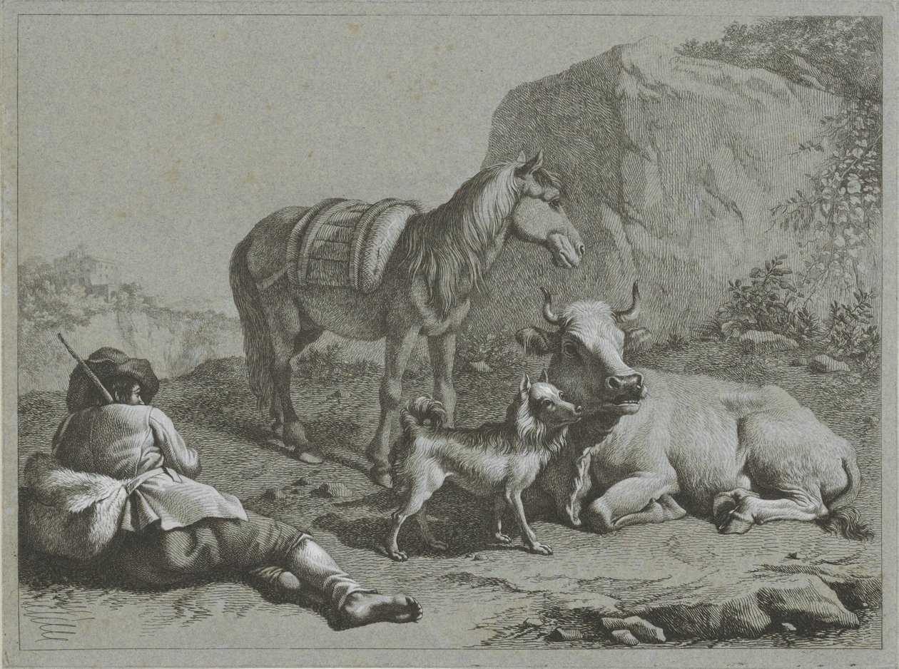 At, inek ve köpek ile yatan çoban Çoban sahneleri (dizi adı) by Francesco Londonio