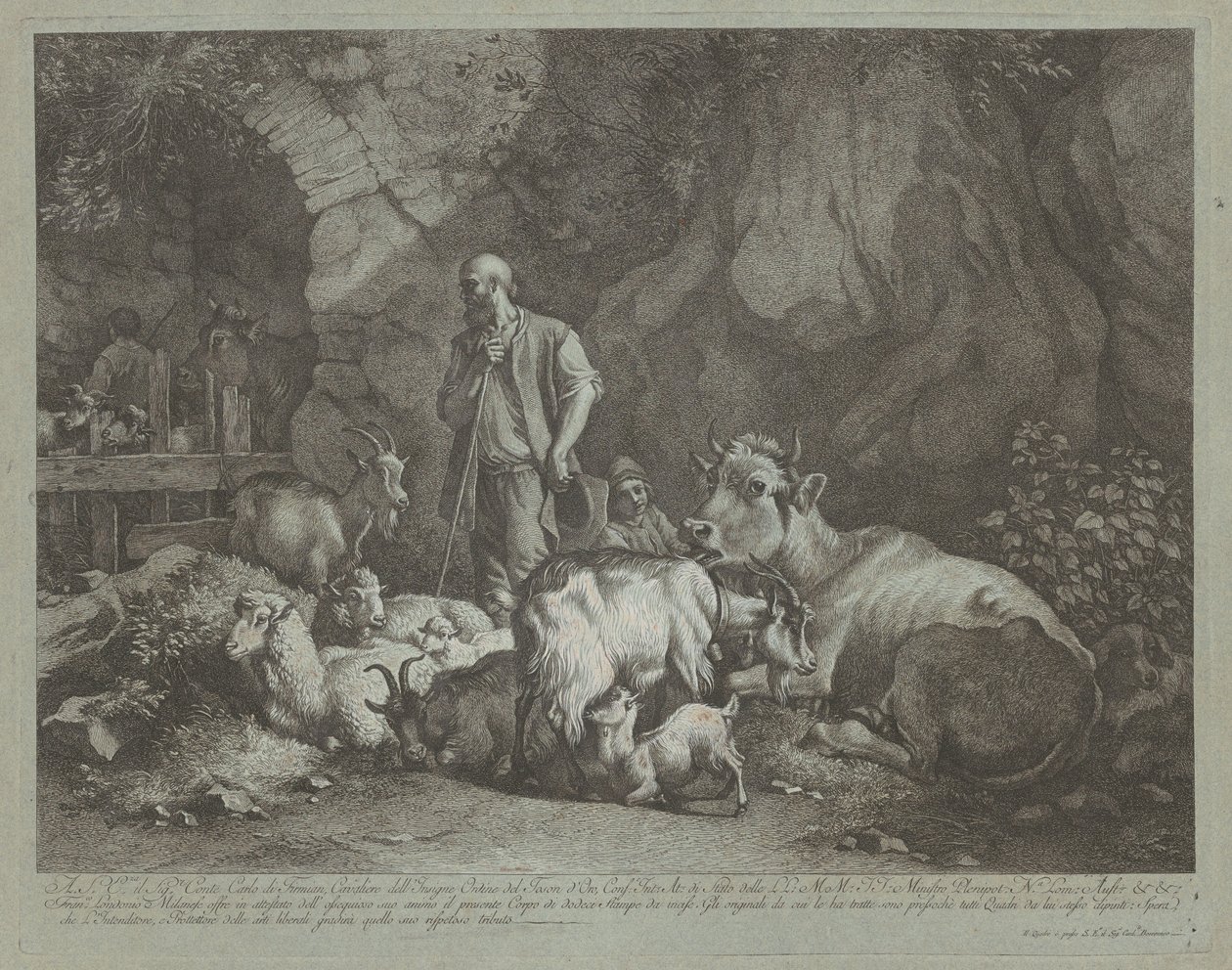 Yaşlı, Kel Başlı Çoban, Oturan Çoban Oğlan ve Sürü, 1766'dan sonra. by Francesco Londonio