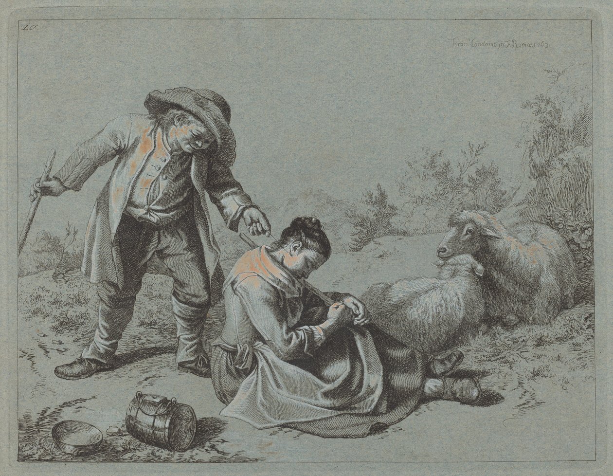 Köylü, Uyuyan Kızı Dalıyla Alay Eder, 1763. by Francesco Londonio