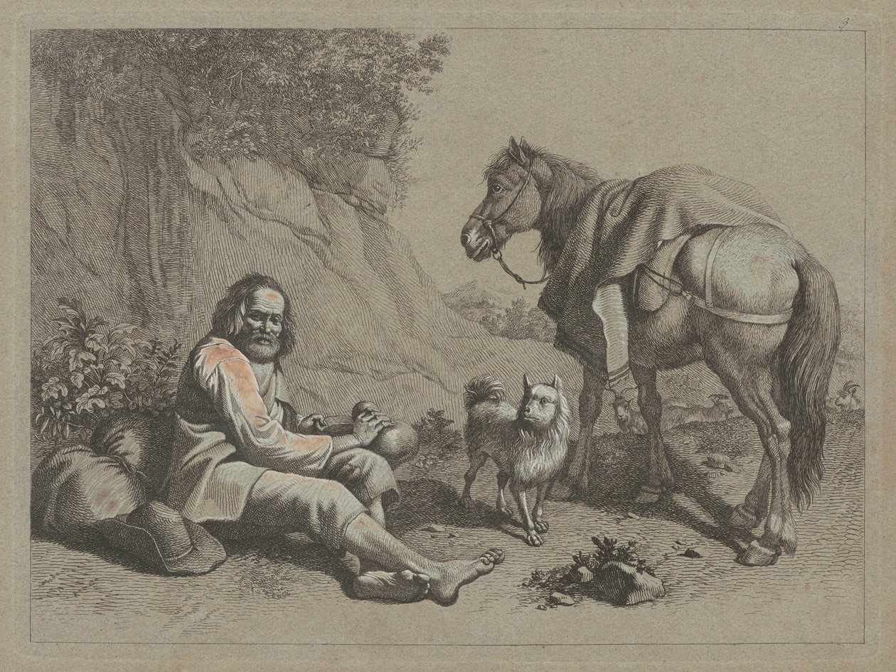 Su Kabağından İçmek üzere Oturan Yaşlı Adam, c. 1763. by Francesco Londonio