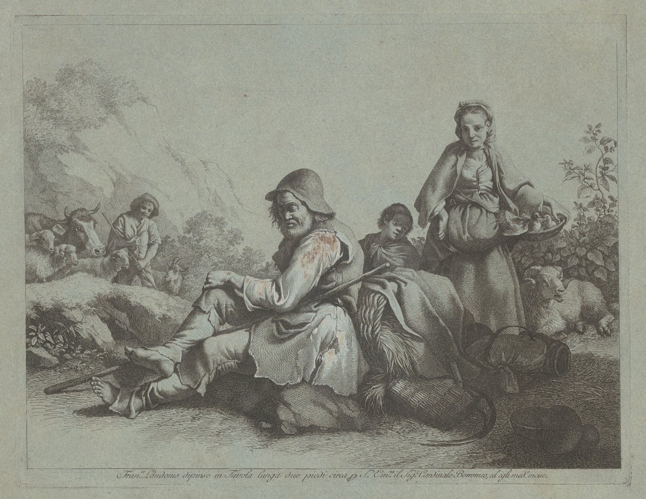 Oturan Çoban ve Sepetli Köylü Kadın, 17591782. by Francesco Londonio