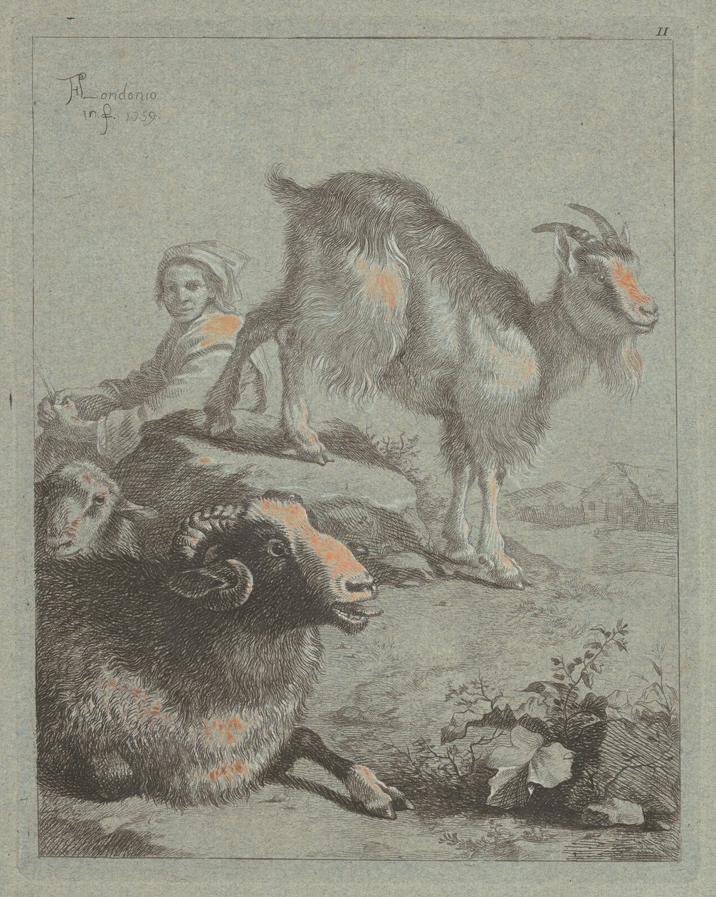 Oturan Çoban, Koç, Koyun ve Keçi, 1759. by Francesco Londonio
