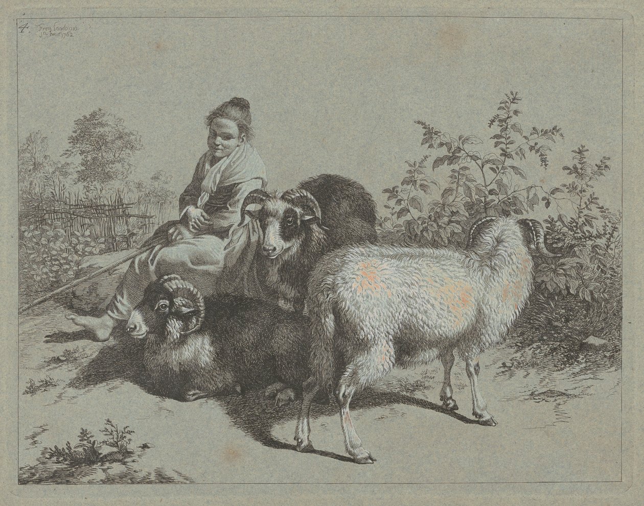 Üç Koçlu Oturan Çoban, 1762. by Francesco Londonio