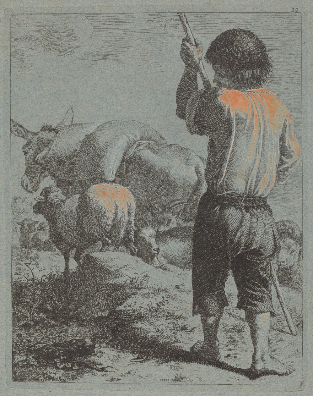 Eşek, Koyun ve Keçi ile Çoban by Francesco Londonio