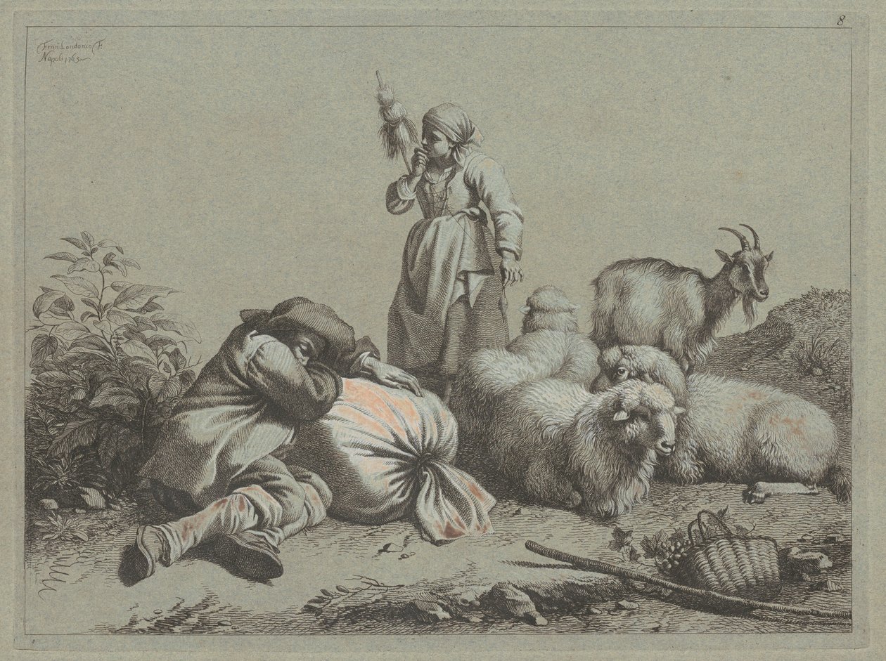Uyuyan Köylü ve Ayakta Dönen, 1763. by Francesco Londonio