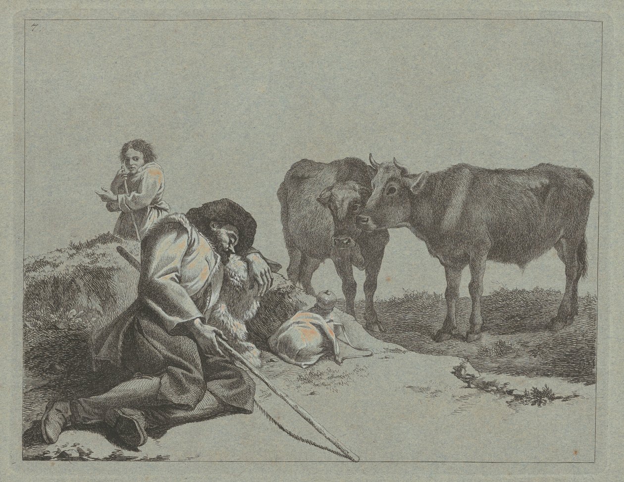Uyuyan Çoban, İki Buzağı ve Bir Köylü Kadın, 17621763. by Francesco Londonio