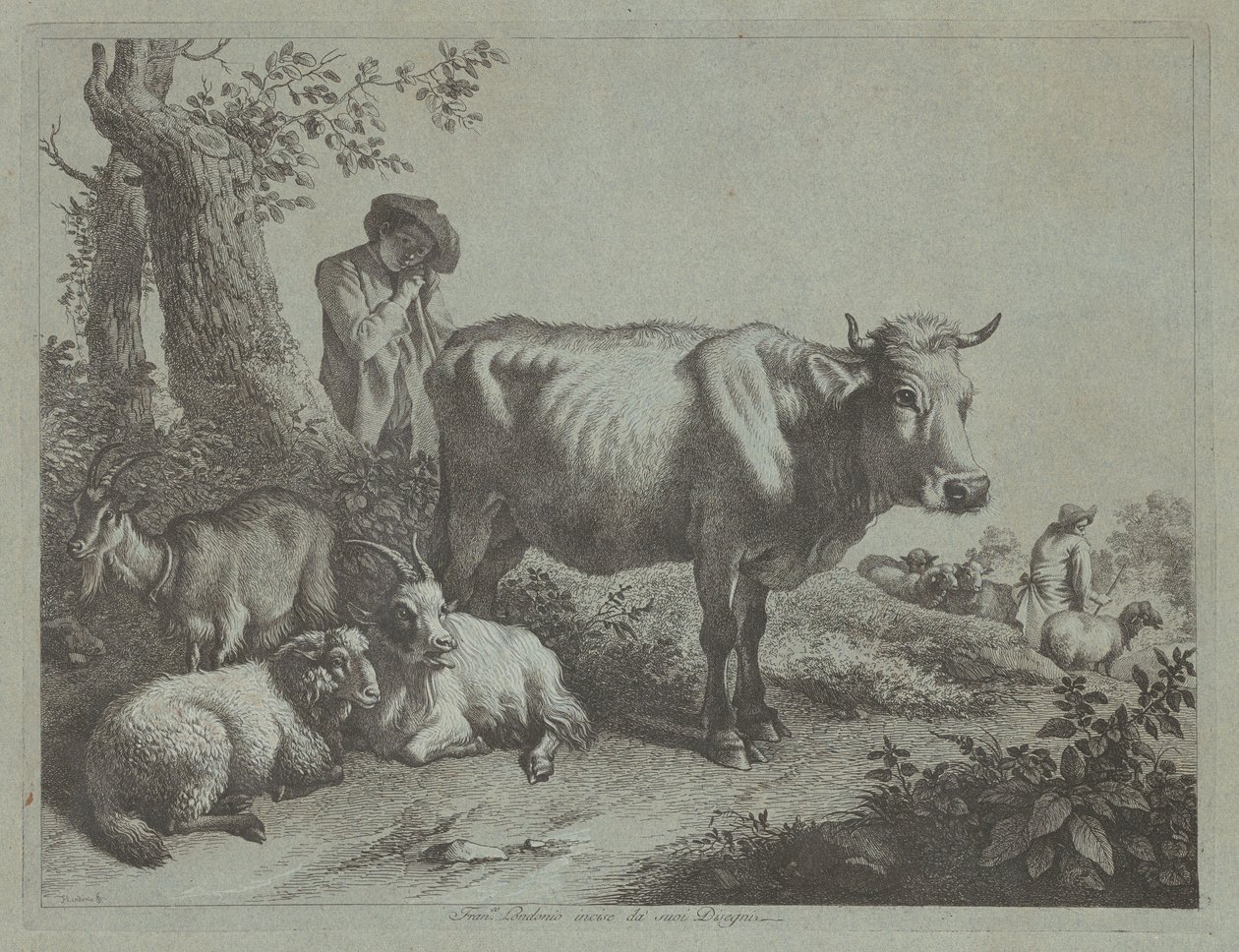 Ayakta İnek ve Sürüsüyle Bir Çoban Çocuk, 1760