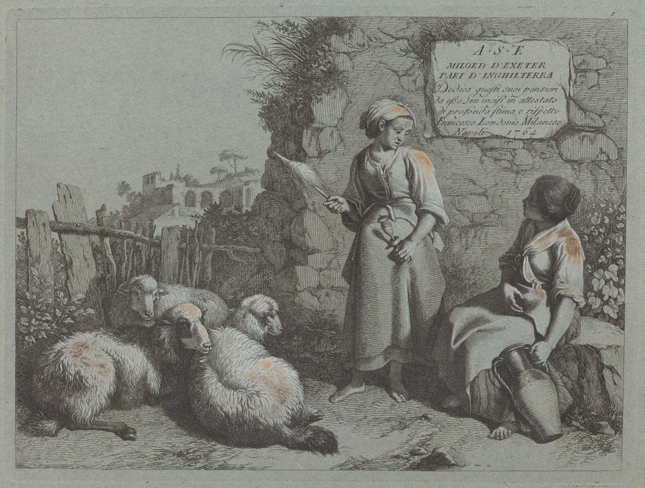 Konuşan İki Kız: Bir Ayakta Dönen, 1764. by Francesco Londonio