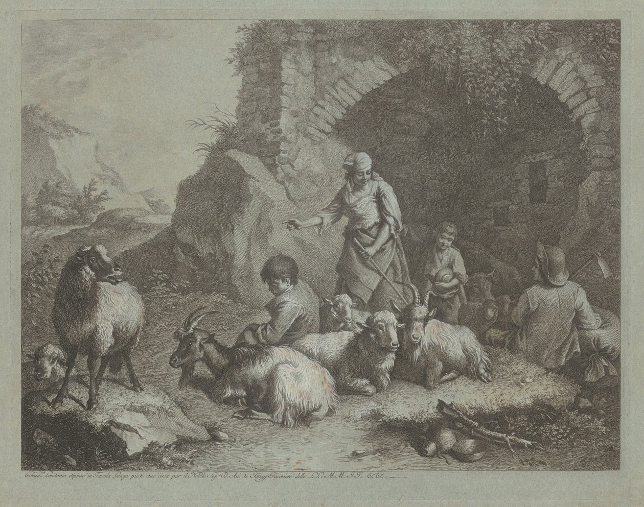 Kadın, Çoban Oğlanlar ve Bir Kemerin Yanında Koyun, 17591782. by Francesco Londonio